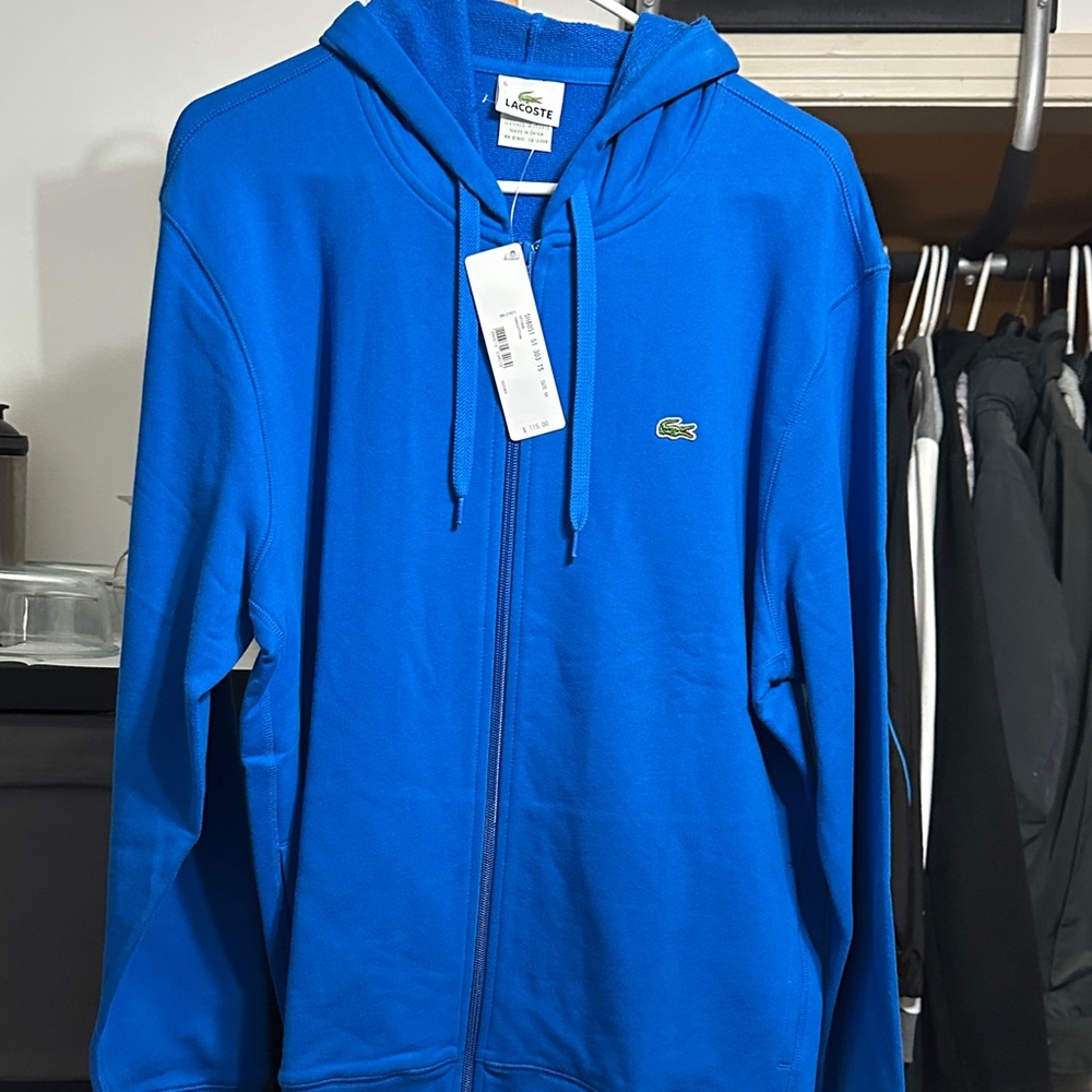 Lacoste Gitane Long Sleeve Full Zip Hoodie Sweater Jacket Medium 5 New Blue